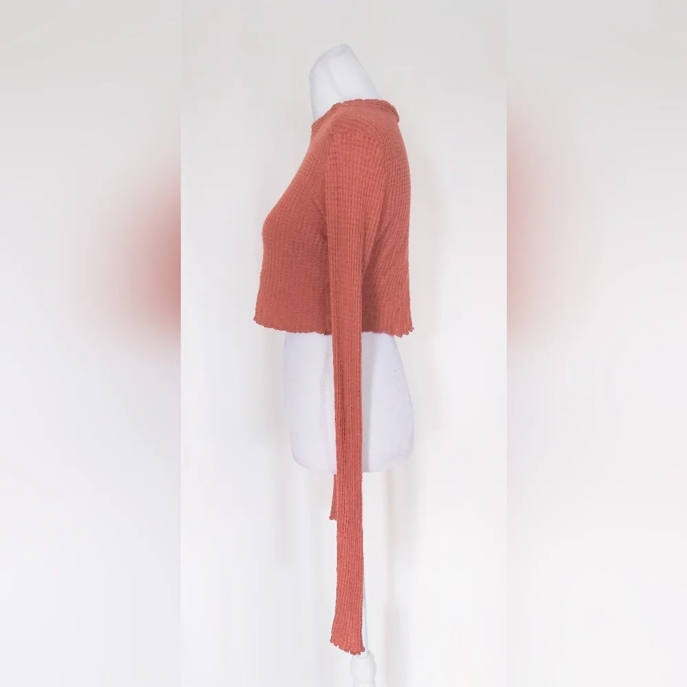 Free People Intimately Crewneck Cropped Long Sleeve Waffleknit Shirt Size XS